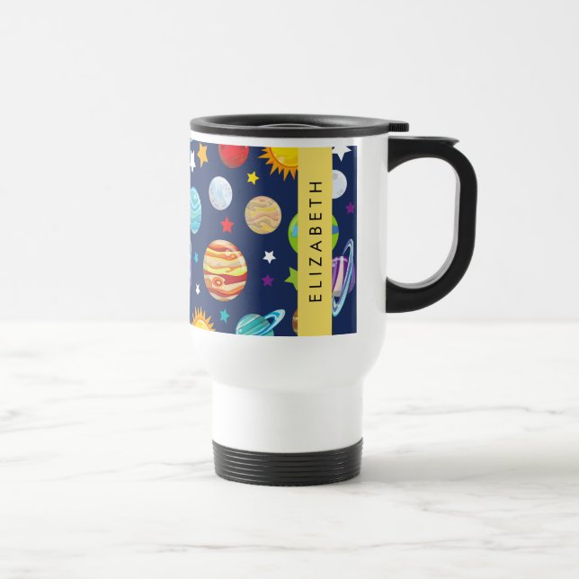 Space Pattern, Planets, Stars, Cosmos, Your Name Travel Mug (Right)