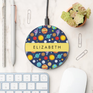 Space Pattern, Planets, Stars, Cosmos, Your Name Wireless Charger