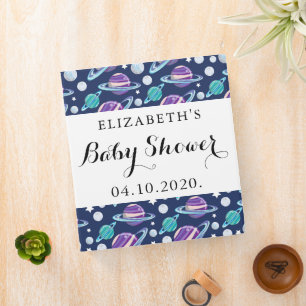 Space Pattern, Planets, Stars, Galaxy, Baby Shower 3 Ring Binder