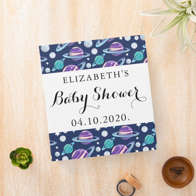 Space Pattern, Planets, Stars, Galaxy, Baby Shower 3 Ring Binder (In Situ)