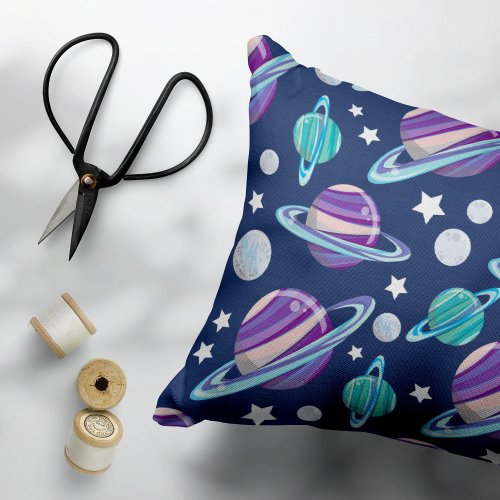 Space Pattern Planets Stars Galaxy Cosmos Accent Pillow