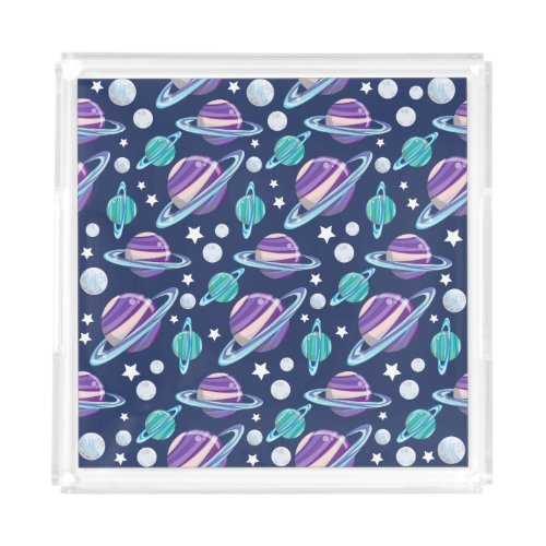 Space Pattern Planets Stars Galaxy Cosmos Acrylic Tray