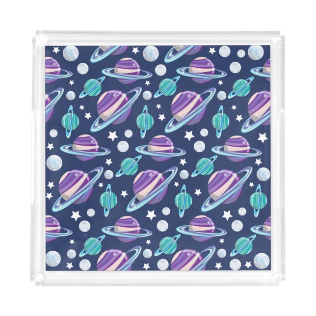 Space Pattern, Planets, Stars, Galaxy, Cosmos Acrylic Tray (Front)