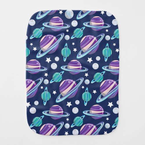 Space Pattern Planets Stars Galaxy Cosmos Baby Burp Cloth