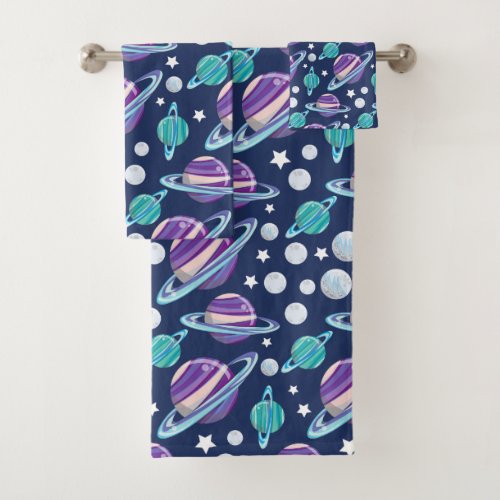 Space Pattern Planets Stars Galaxy Cosmos Bath Towel Set