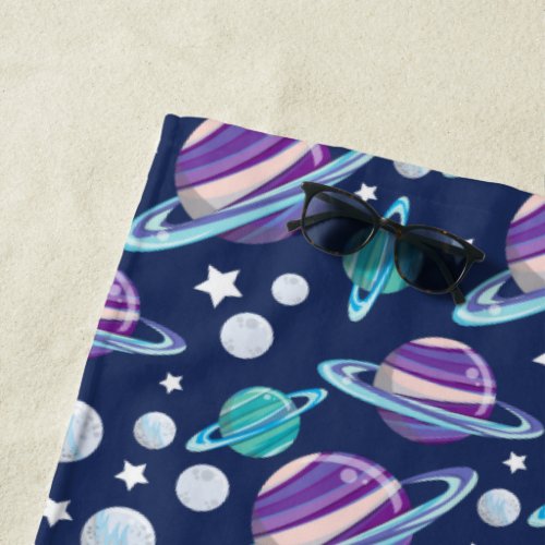 Space Pattern Planets Stars Galaxy Cosmos Beach Towel