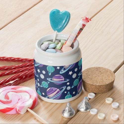 Space Pattern Planets Stars Galaxy Cosmos Candy Jar