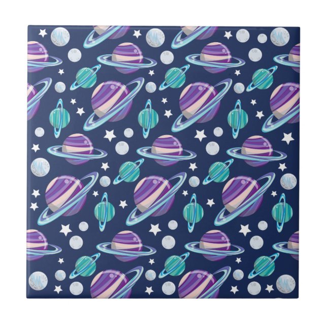 Space Pattern, Planets, Stars, Galaxy, Cosmos Ceramic Tile (Front)