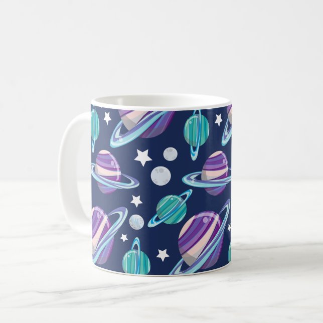Space Pattern, Planets, Stars, Galaxy, Cosmos Coffee Mug (Front Left)
