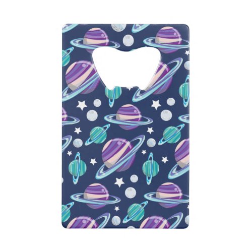 Space Pattern Planets Stars Galaxy Cosmos Credit Card Bottle Opener