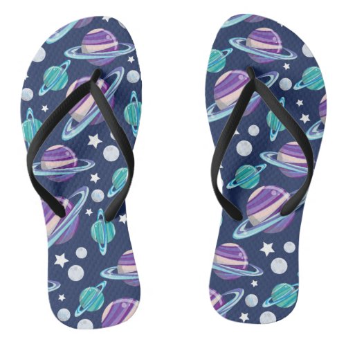Space Pattern Planets Stars Galaxy Cosmos Flip Flops