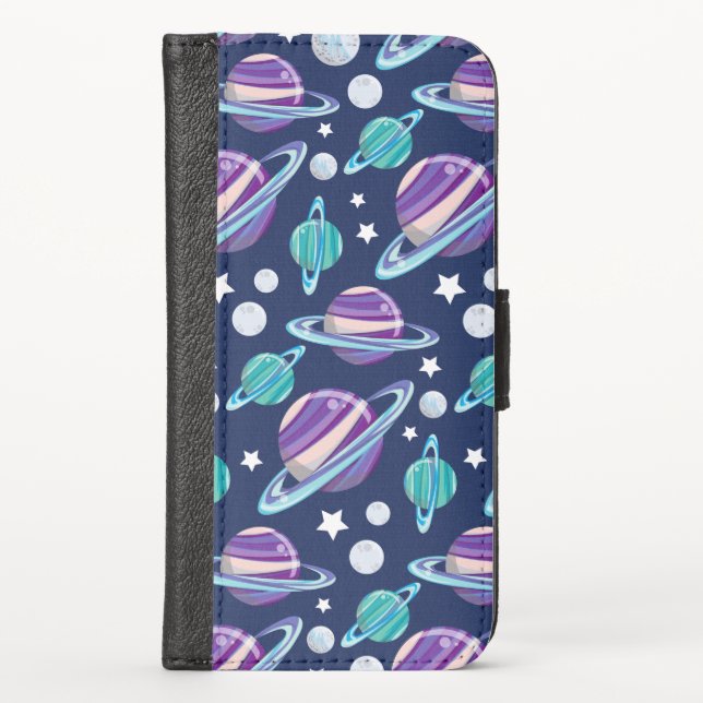 Space Pattern, Planets, Stars, Galaxy, Cosmos iPhone Wallet Case (Front)