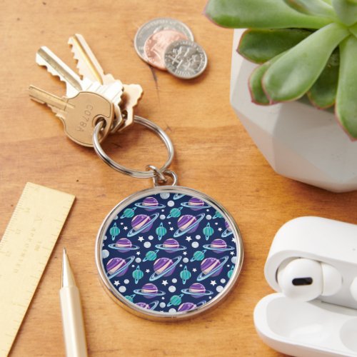 Space Pattern Planets Stars Galaxy Cosmos Keychain