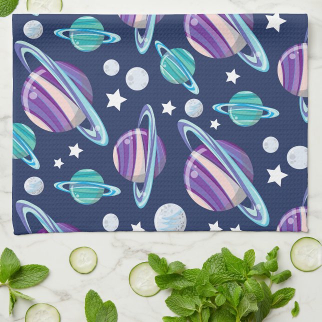 Space Pattern, Planets, Stars, Galaxy, Cosmos Kitchen Towel (Folded)