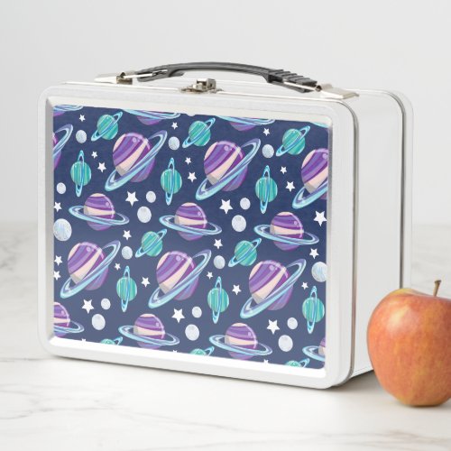 Space Pattern Planets Stars Galaxy Cosmos Metal Lunch Box