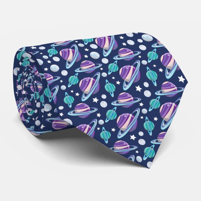 Space Pattern, Planets, Stars, Galaxy, Cosmos Neck Tie (Rolled)