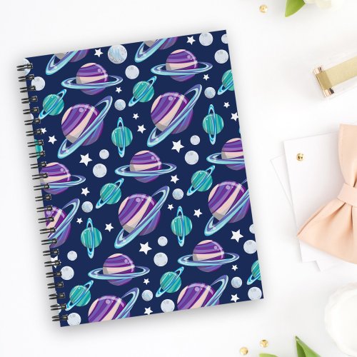 Space Pattern Planets Stars Galaxy Cosmos Notebook