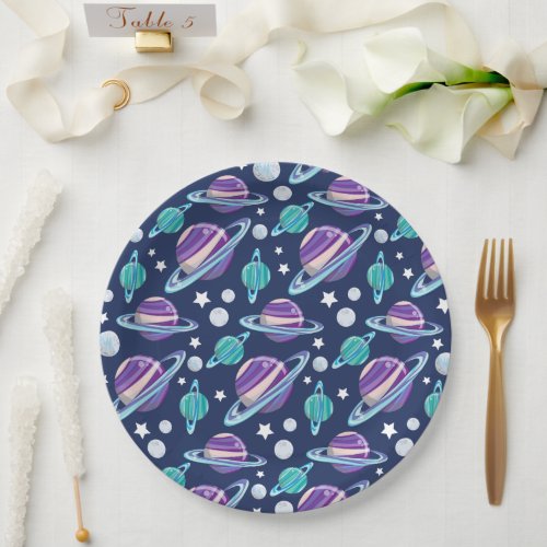 Space Pattern Planets Stars Galaxy Cosmos Paper Plates
