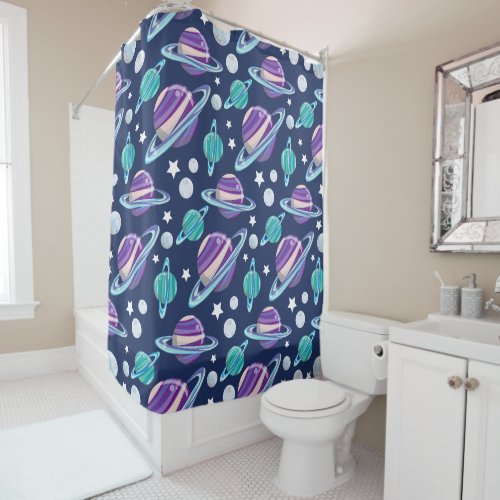 Space Pattern Planets Stars Galaxy Cosmos Shower Curtain