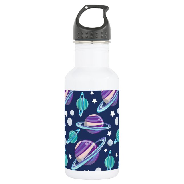 Space Pattern, Planets, Stars, Galaxy, Cosmos Stainless Steel Water Bottle (Front)