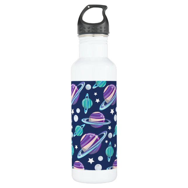 Space Pattern, Planets, Stars, Galaxy, Cosmos Stainless Steel Water Bottle (Front)