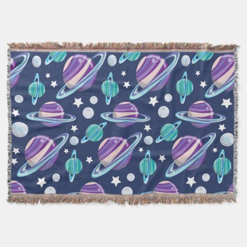 Space Pattern Planets Stars Galaxy Cosmos Throw Blanket