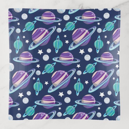 Space Pattern Planets Stars Galaxy Cosmos Trinket Tray