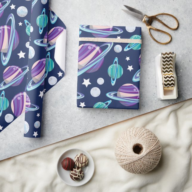 Space Pattern, Planets, Stars, Galaxy, Cosmos Wrapping Paper (Crafts)