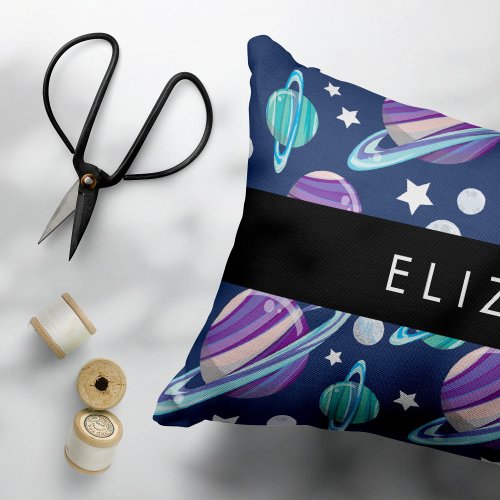 Space Pattern Planets Stars Galaxy Your Name Accent Pillow