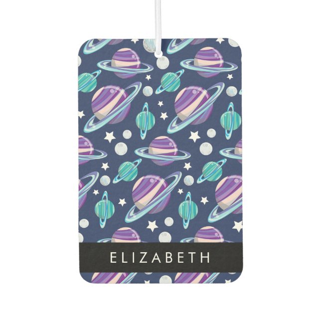 Space Pattern, Planets, Stars, Galaxy, Your Name Air Freshener (Front)