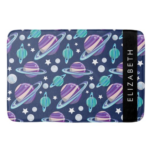 Space Pattern Planets Stars Galaxy Your Name Bath Mat
