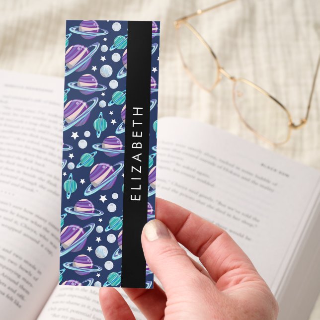 Space Pattern, Planets, Stars, Galaxy, Your Name Bookmarks (Hand)