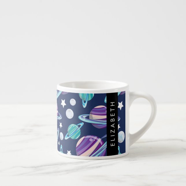 Space Pattern, Planets, Stars, Galaxy, Your Name Espresso Cup (Right)