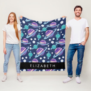 Space Pattern, Planets, Stars, Galaxy, Your Name Fleece Blanket