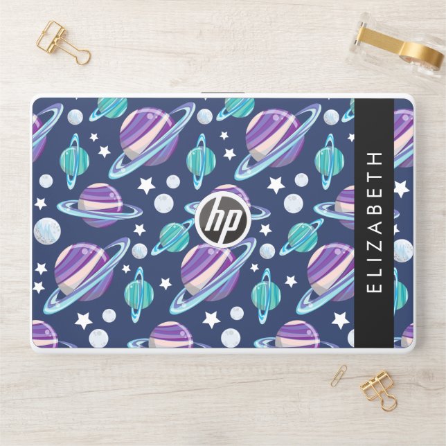 Space Pattern, Planets, Stars, Galaxy, Your Name HP Laptop Skin (Desk)