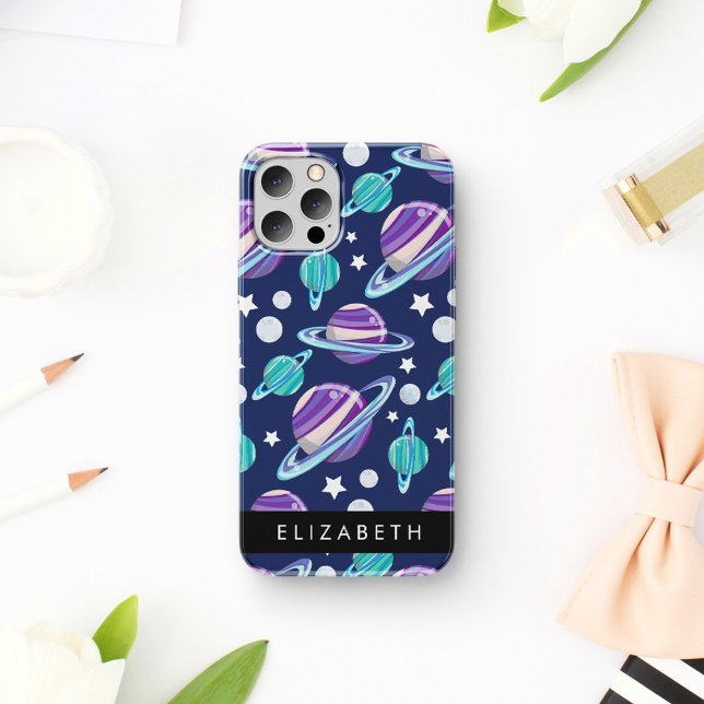Space Pattern, Planets, Stars, Galaxy, Your Name iPhone Case (Creator Uploaded)