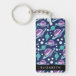 Space Pattern, Planets, Stars, Galaxy, Your Name Keychain