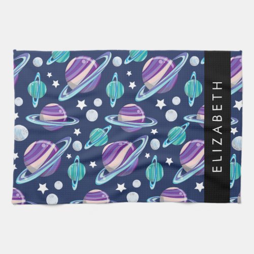 Space Pattern Planets Stars Galaxy Your Name Kitchen Towel