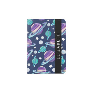 Space Pattern, Planets, Stars, Galaxy, Your Name Passport Holder
