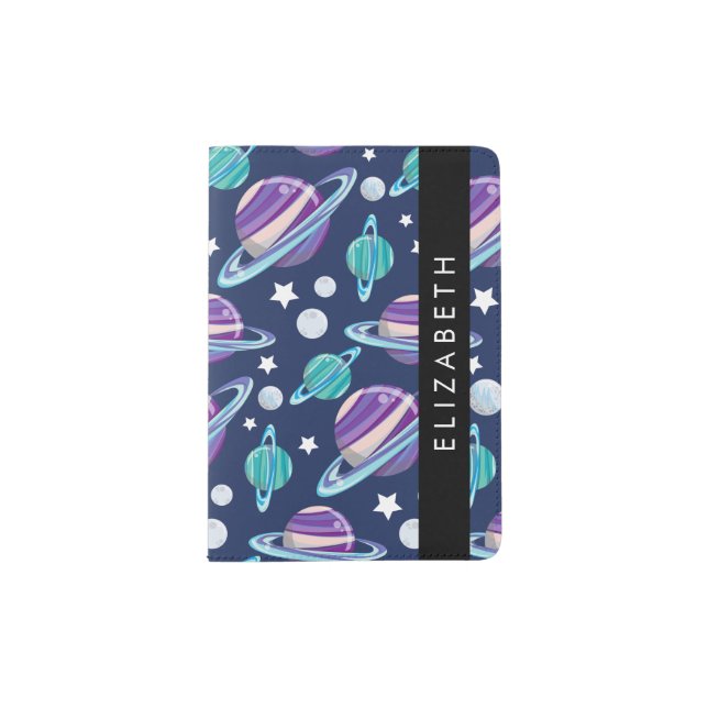 Space Pattern, Planets, Stars, Galaxy, Your Name Passport Holder (Front)