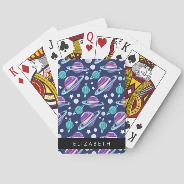 Space Pattern, Planets, Stars, Galaxy, Your Name Poker Cards (Back)