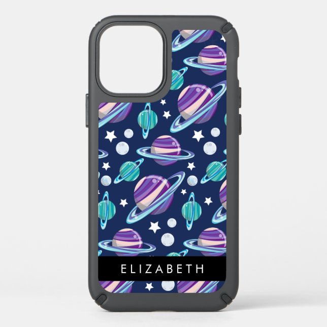 Space Pattern, Planets, Stars, Galaxy, Your Name Speck iPhone 12 Case (Front)