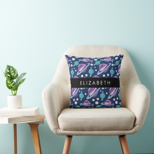 Space Pattern Planets Stars Galaxy Your Name Throw Pillow