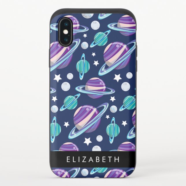 Space Pattern, Planets, Stars, Galaxy, Your Name Uncommon iPhone Case (Back)