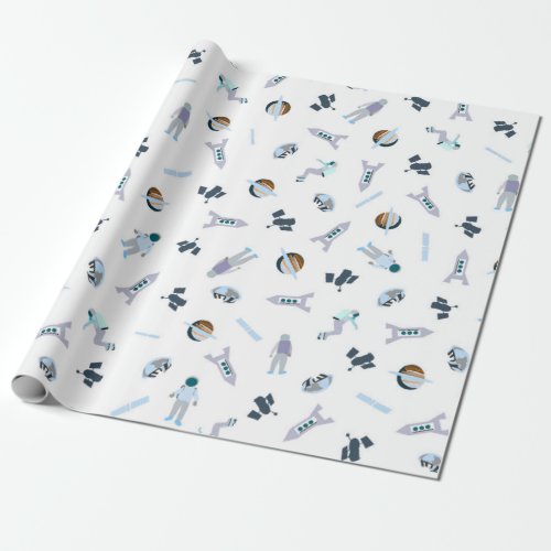 Space Pattern with Satellite  Planets  Spacemen Wrapping Paper