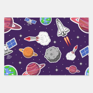 Space pattern wrapping paper sheets