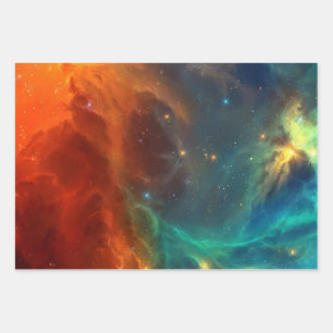 Space pattern wrapping paper sheets