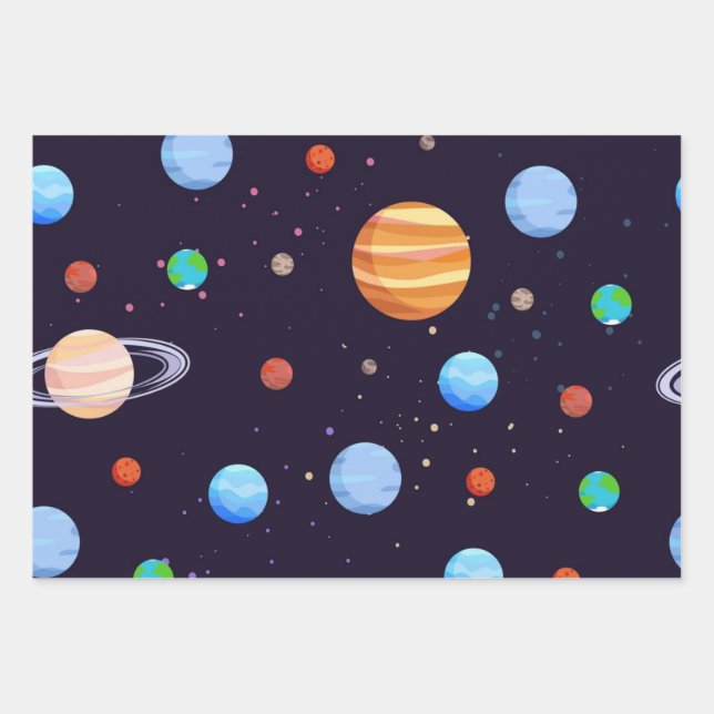 Space pattern wrapping paper sheets (Front)