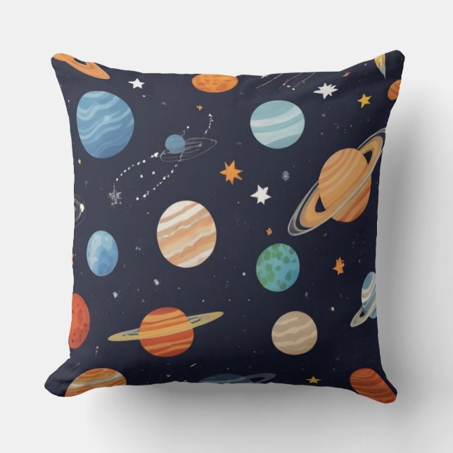 Space patterns with galaxies, stars, and planets throw pillow (Front)