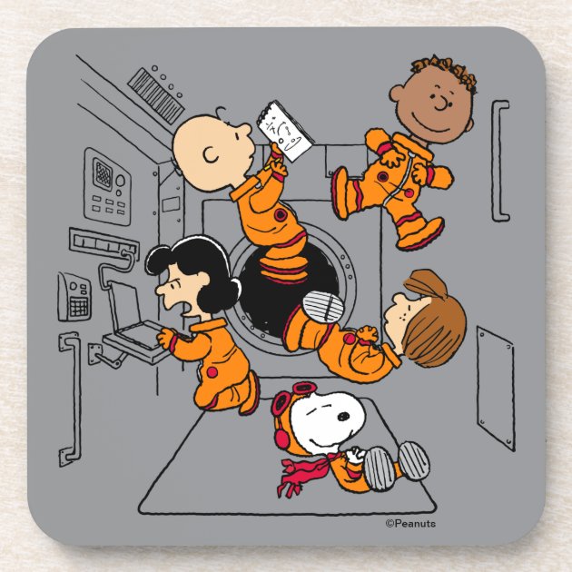 SPACE | Peanuts Gang in Space Beverage Coaster | Zazzle